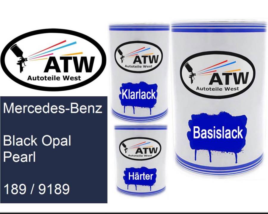 Mercedes-Benz, Black Opal Pearl, 189 / 9189: 500ml Lackdose + 500ml Klarlack + 250ml Härter - Set, von ATW Autoteile West.